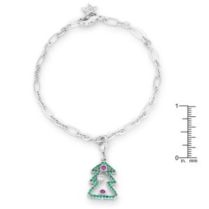 Christmas Tree 0.35ct CZ Rhodium Holiday Charm Bracelet - Image 2