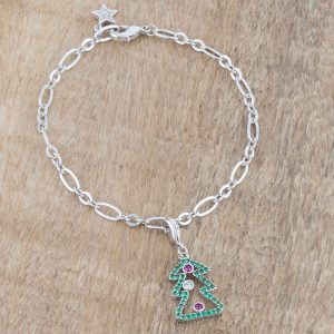 Christmas Tree 0.35ct CZ Rhodium Holiday Charm Bracelet - Image 3