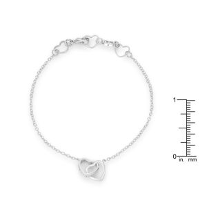.12 Ct Rhodium Interlocked Hearts Bracelet with CZ Accents - Image 2