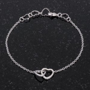.12 Ct Rhodium Interlocked Hearts Bracelet with CZ Accents - Image 3