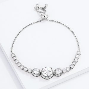 Adjustable Rhodium Plated Graduated Clear CZ Bolo Style Tennis Bracelet - Image 2