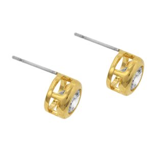 Gold Bezel Stud Earrings - Image 2