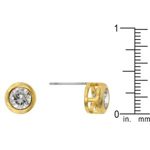Gold Bezel Stud Earrings - Image 3