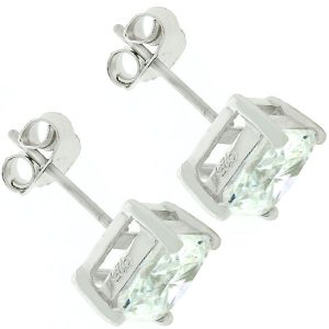 Sterling Silver Princess Cut Stud Earrings - Image 2