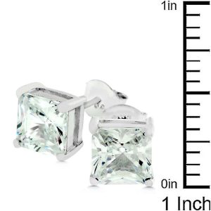 Sterling Silver Princess Cut Stud Earrings - Image 3