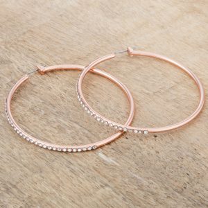 Large Rosegold Hoop Earrings with Crystals - Image 3