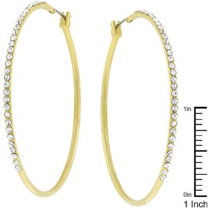 2 Inch Goldtone Crystal Hoop Earrings - Image 3