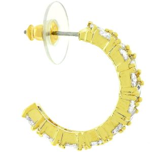 Trillion Cut Cubic Zirconia Hoop Earrings Goldtone Finish - Image 2