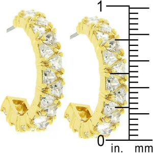 Trillion Cut Cubic Zirconia Hoop Earrings Goldtone Finish - Image 3