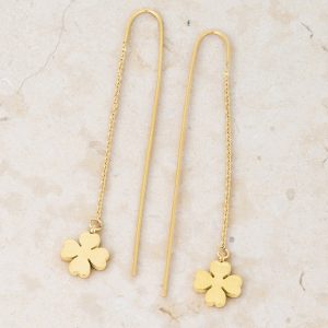 Patricia Gold Stainless Steel Clover Threaded Drop Earrings - Image 3