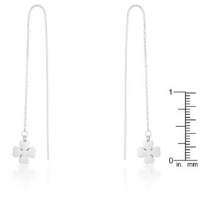 Patricia Rhodium Stainless Steel Clover Threaded Drop Earrings - Image 2