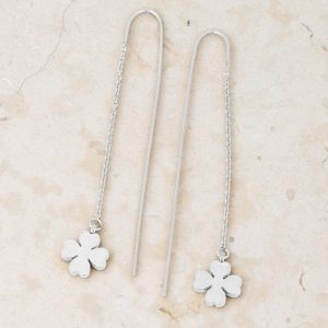 Patricia Rhodium Stainless Steel Clover Threaded Drop Earrings - Image 3