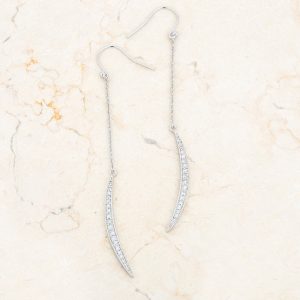 Luna 0.5ct CZ Rhodium Delicate Moon Drop Earrings - Image 3
