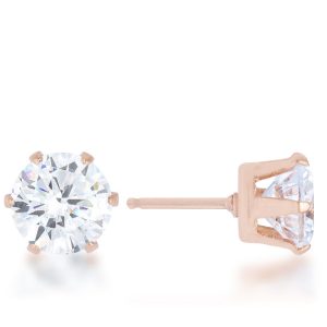 Reign 3.4ct CZ Rose Gold Stainless Steel Stud Earrings - Image 2