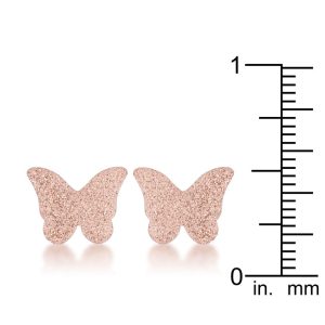 Jess Glittery Butterfly Rose Gold Stud Earrings - Image 2