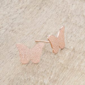 Jess Glittery Butterfly Rose Gold Stud Earrings - Image 3