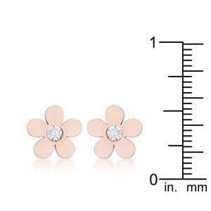 Daisy 0.3ct CZ Rose Gold Stainless Steel Flower Stud Earrings - Image 2