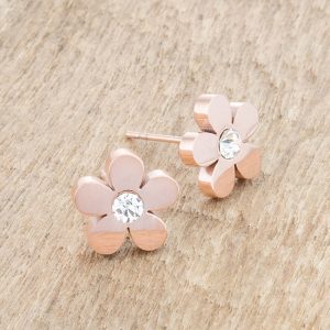 Daisy 0.3ct CZ Rose Gold Stainless Steel Flower Stud Earrings - Image 3