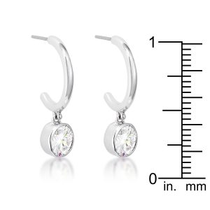 7mm Cz Rhodium Plated Drop Hooplet Earrings - Image 2