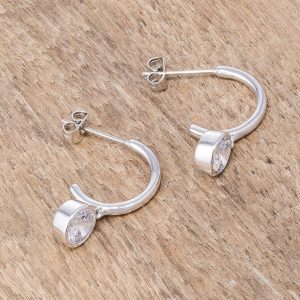 7mm Cz Rhodium Plated Drop Hooplet Earrings - Image 3