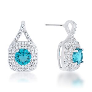 Christal 2.3ct Aqua CZ Rhodium Classic Drop Earrings - Image 2