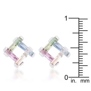 Myra 10ct Multicolor CZ Rhodium Stud Earrings - Image 3