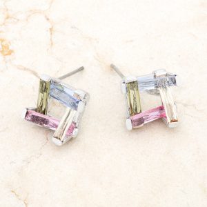 Myra 10ct Multicolor CZ Rhodium Stud Earrings - Image 4