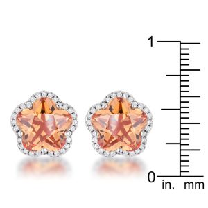 Floral Cut Champagne CZ Stud Earrings - Image 2