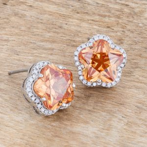 Floral Cut Champagne CZ Stud Earrings - Image 3