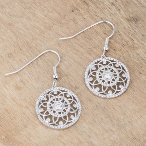 .95 Ct Interlocking Circle Rhodium and CZ Earrings - Image 3