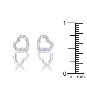 .17 Ct Melded Hearts Rhodium and CZ Stud Earrings - Image 2