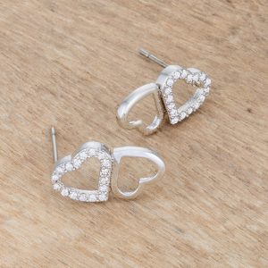 .17 Ct Melded Hearts Rhodium and CZ Stud Earrings - Image 3