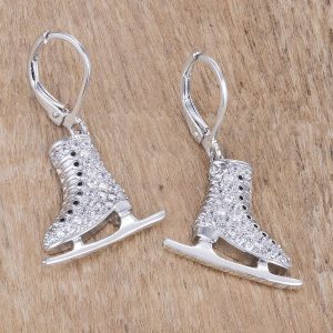 Delicate .85Ct Rhodium Plated Ice Skate Earrings - Image 2