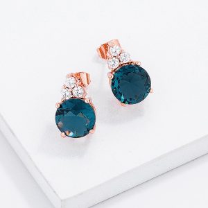 Simple Rose Gold Plated 9mm Blue Green CZ Stud Earring - Image 2