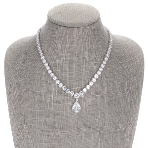 Bejeweled Cubic Zirconia Pear Drop Necklace - Image 2