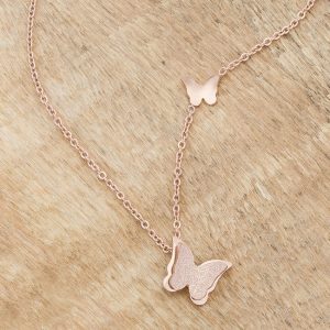 Beatrice Rose Gold Stainless Steel Delicate Butterfly Necklace - Image 4