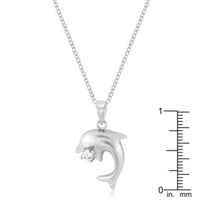 Matte Rhodium Dolphin Pendant - Image 2