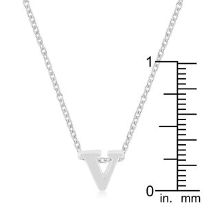 Rhodium Plated Finish Initial V Pendant - Image 3