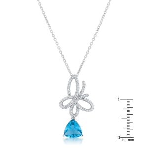 Claudia 2.3ct Aqua CZ Rhodium Butterfly Drop Necklace - Image 3