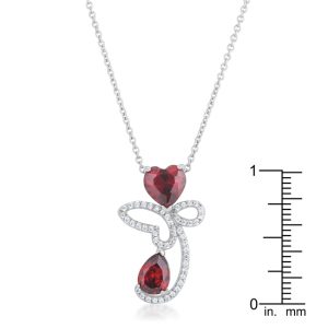Clarise 3.2ct Garnet CZ Rhodium Abstract Heart Drop Necklace - Image 3