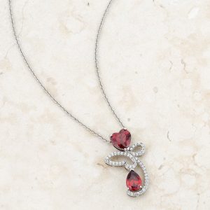 Clarise 3.2ct Garnet CZ Rhodium Abstract Heart Drop Necklace - Image 4