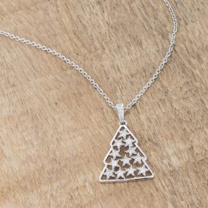 .2 ct CZ Rhodium Christmas Tree Pave Holiday Pendant - Image 4
