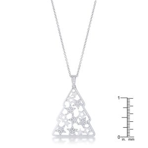 .2 ct CZ Rhodium Christmas Tree With Mixed Stars Pave Holiday Pendant - Image 3