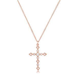 Dainty Art Deco Rose Gold Plated Clear CZ Cross Pendant - Image 2