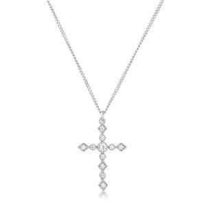 Dainty Art Deco Rhodium Plated Clear CZ Cross Pendant - Image 2