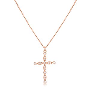 Delicate Vintage Rose Gold Plated Clear CZ Cross Pendant - Image 2
