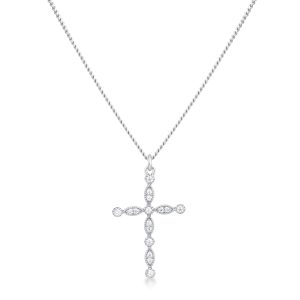 Delicate Vintage Rhodium Plated Clear CZ Cross Pendant - Image 2