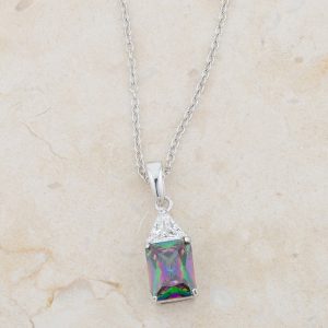 Classic Mystic Cubic Zirconia Rhodium Drop Necklace - Image 4