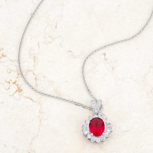 Chrisalee 3.2ct Ruby CZ Rhodium Classic Drop Necklace - Image 4