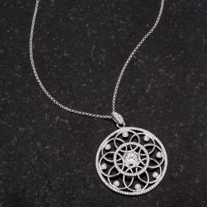 1.4 Ct Rhodium Pendant Necklace with Interlocking Circles and CZ - Image 4